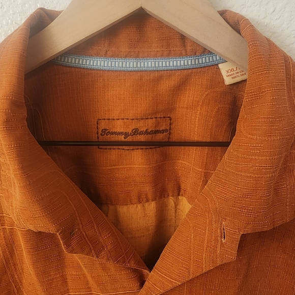 Tommy Bahama 100% Silk Orange Crosshatch Button Down Shirt Mens XXL - Picture 3 of 9